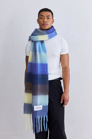 The Reykjavik Scarf - 100% Recycled in Blue and Yellow Check