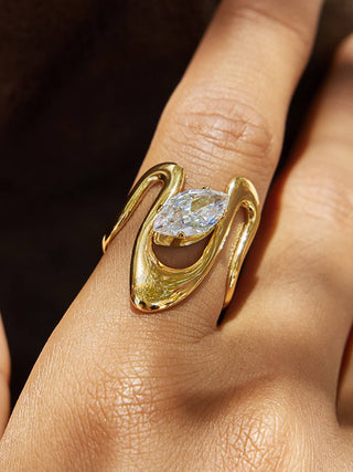 The 18K Gold Non-Tarnish Marquise Open Ring