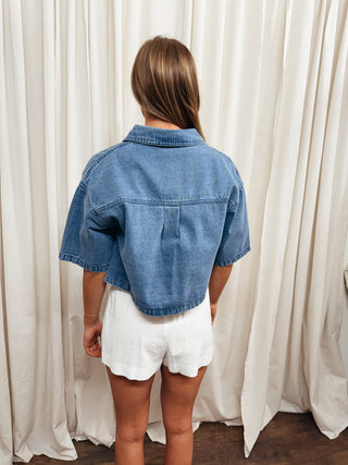 Button Front Cropped Shirt