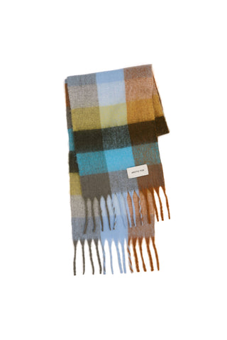 The Reykjavik Scarf - 100% Recycled in Blue and Orange Check