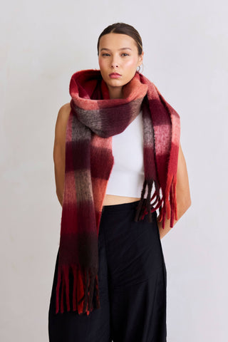 The Reykjavik Scarf - 100% Recycled in Burgundy Check