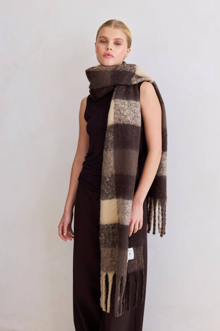 The Reykjavik Scarf - 100% Recycled in Brown Check