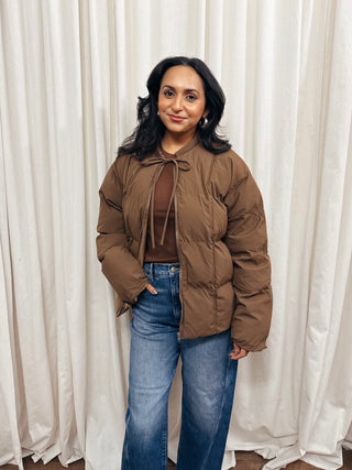 The Puffer Jacket with Neck Tie Detail