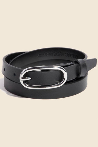 The Long Oval Silver Buckle Leather Belt