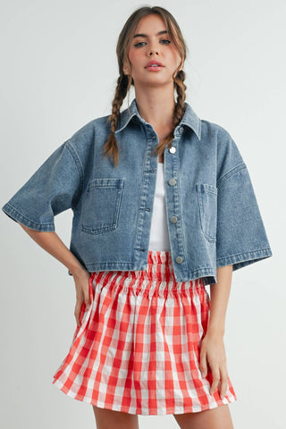 Button Front Cropped Shirt