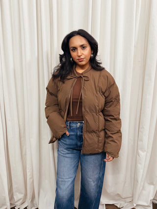 The Puffer Jacket with Neck Tie Detail