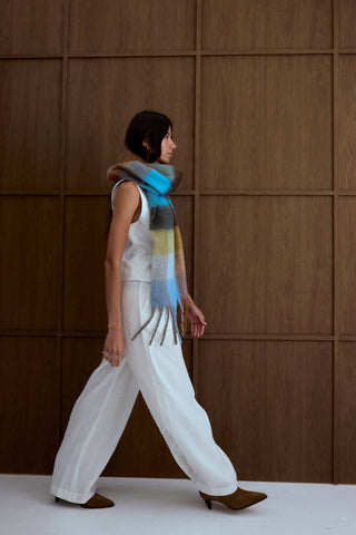 The Reykjavik Scarf - 100% Recycled in Blue and Orange Check