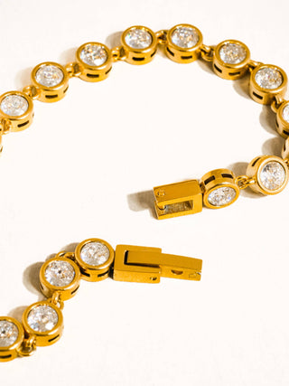 The 18K Gold Non-Tarnish Round Rhinestone Bracelet