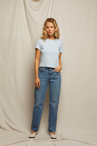 Lisa Recycled Cotton Slim Crew Tee in Sky Blue
