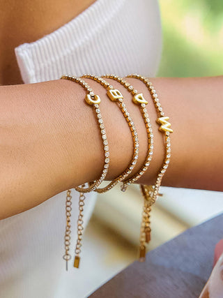 The 18K Gold Non-Tarnish Rhinestone Letter Bracelet