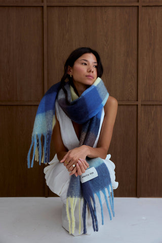 The Reykjavik Scarf - 100% Recycled in Blue and Yellow Check