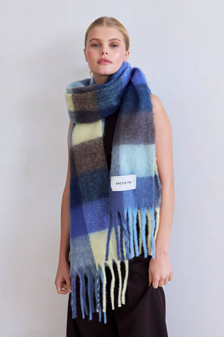 The Reykjavik Scarf - 100% Recycled in Blue and Yellow Check