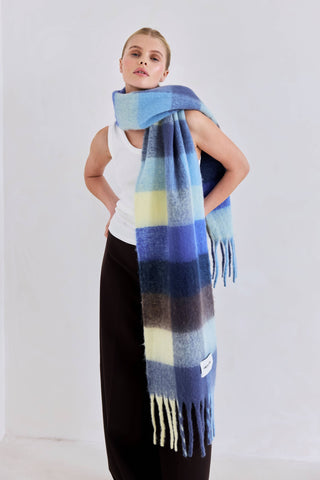 The Reykjavik Scarf - 100% Recycled in Blue and Yellow Check