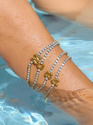 The 18K Gold Non-Tarnish Rhinestone Letter Bracelet