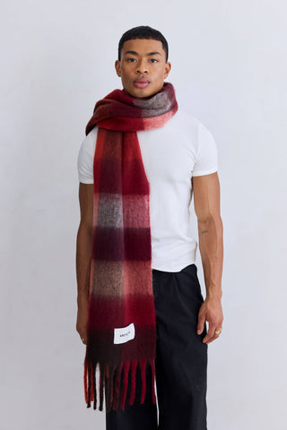 The Reykjavik Scarf - 100% Recycled in Burgundy Check