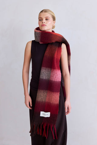 The Reykjavik Scarf - 100% Recycled in Burgundy Check