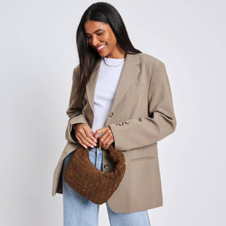 Autumn Woven Genuine Suede Leather Clutch
