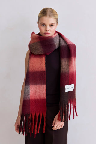 The Reykjavik Scarf - 100% Recycled in Burgundy Check