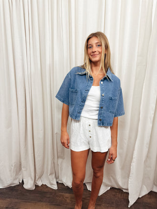 Button Front Cropped Shirt