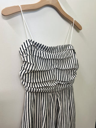 Stripe Ruched Strapless Midi Dress