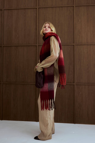 The Reykjavik Scarf - 100% Recycled in Burgundy Check