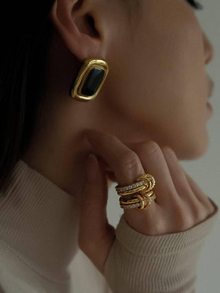 Petra 18K Gold Non-Tarnish Classic Square Stone Earring