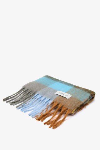 The Reykjavik Scarf - 100% Recycled in Blue and Orange Check