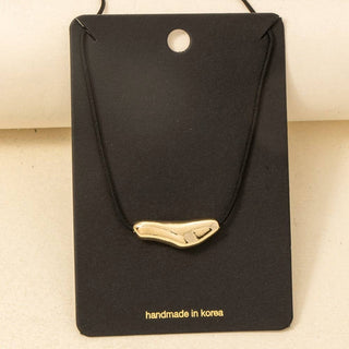 Warped Metallic Bar Pendant Cord Necklace