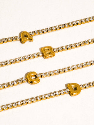 The 18K Gold Non-Tarnish Rhinestone Letter Bracelet