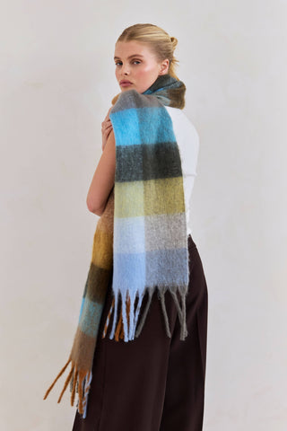 The Reykjavik Scarf - 100% Recycled in Blue and Orange Check