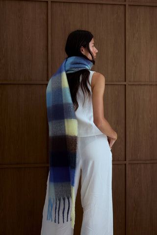 The Reykjavik Scarf - 100% Recycled in Blue and Yellow Check