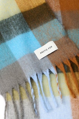 The Reykjavik Scarf - 100% Recycled in Blue and Orange Check