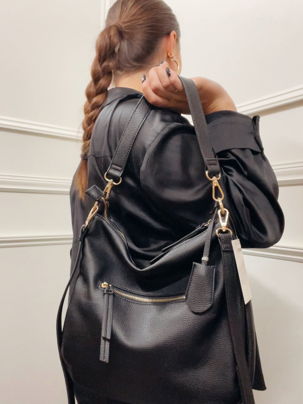  Fossil Women's Jolie Leather Hobo Purse Handbag, Black