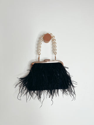 Pearl Handle Black Feather Clutch