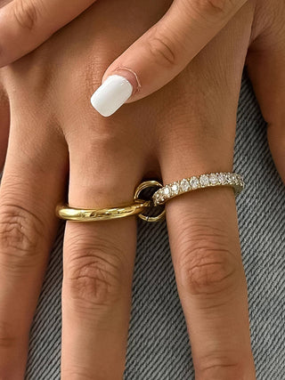 The Justine 18K Gold Non-Tarnish CZ Double Hoop Ring - Olive Street