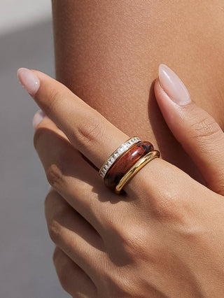 The 18K Gold Non-Tarnish Red Jasper Mixed Ring Set