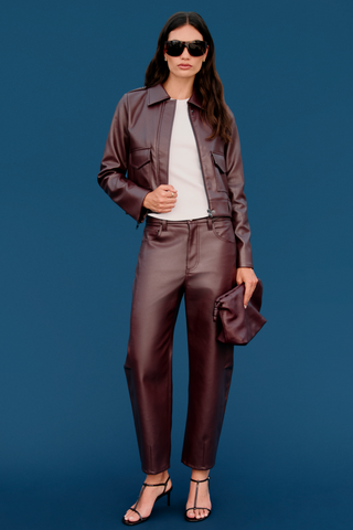The Eli High Rise Arched Leg Pant in Cabernet
