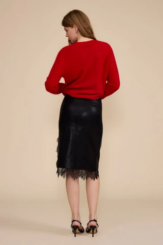 The Greg Faux Leather Lace Trim Skirt
