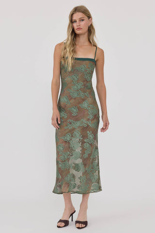 The Floral Jacquard Midi Slip Dress - Olive Street
