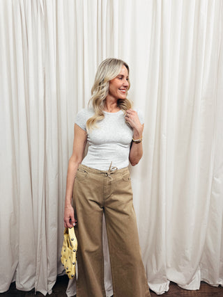 The Ribbed Cap Sleeve Baby Tee in Grey - Olive Street