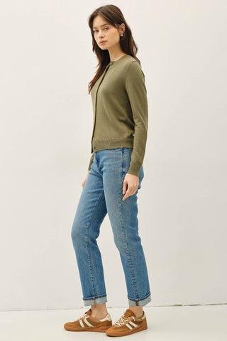 The Classic Cut Button Cardigan in Green