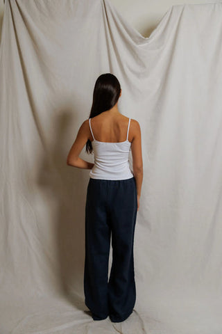 The Lorana Linen Drawstring Pant in Navy - Olive Street