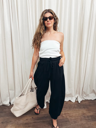 The French Terry Barrel Pant in Black