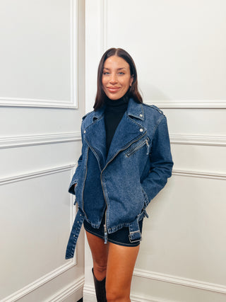 Oversized Denim Biker Jacket