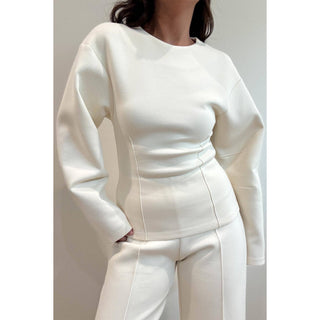 The Statement Sleeve Fitted Waist Cotton Knit Top
