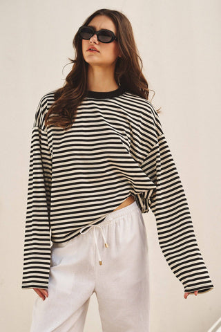 The Oversized Striped Long Sleeve - Olive Street