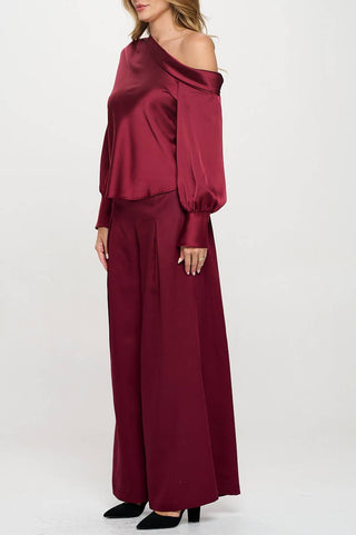 The Dropped Shoulder Satin Top - Olive Street