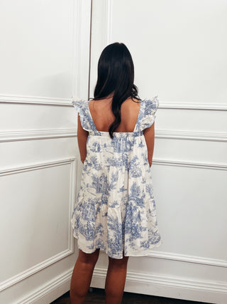 Toile Ruffle Mini Dress