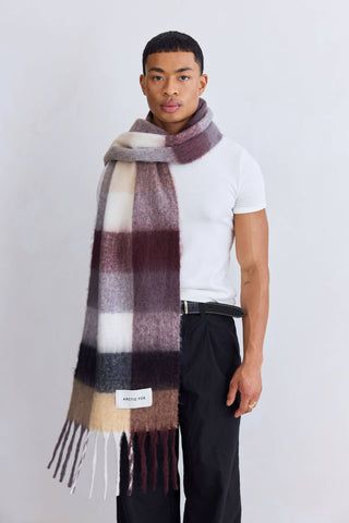 The Reykjavik Scarf 100% Recycled in Purple/Brown Check