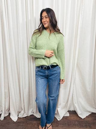 The Ribbed Knit V Neck Sweater - Olive Street